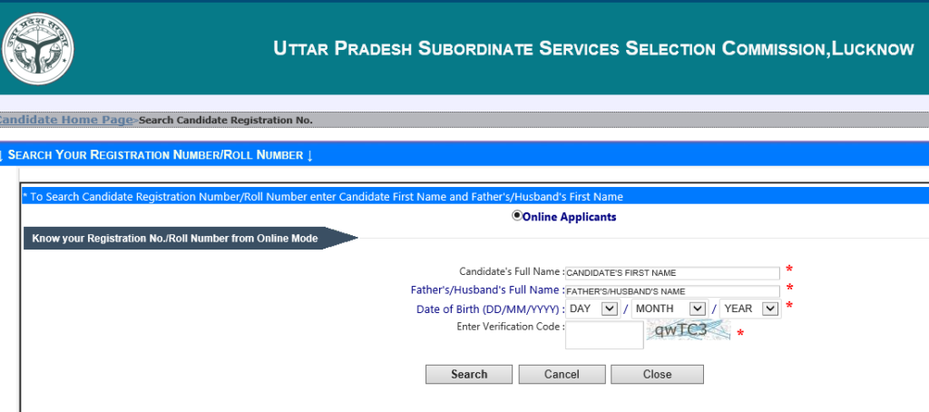 Search Registration No of UPSSSC Revenue Inspector Recruitment 2016