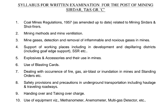 Syllabus of Mining Sirdar 2016 Syllabus of Mining Sirdar 2016