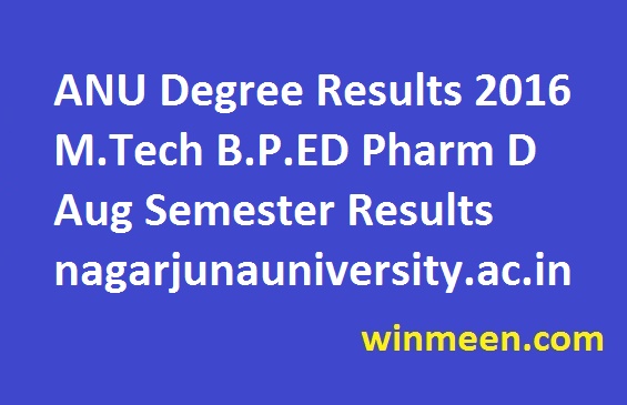 ANU Degree Results 2016 M.Tech B.P.ED Pharm D Aug Semester Results nagarjunauniversity.ac.in