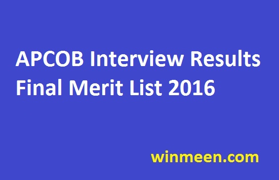 APCOB Interview Results Final Merit List 2016