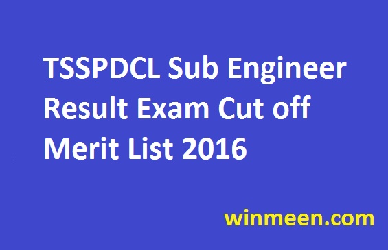 TSSPDCL Sub Engineer Result Exam Cut off Merit List 2016