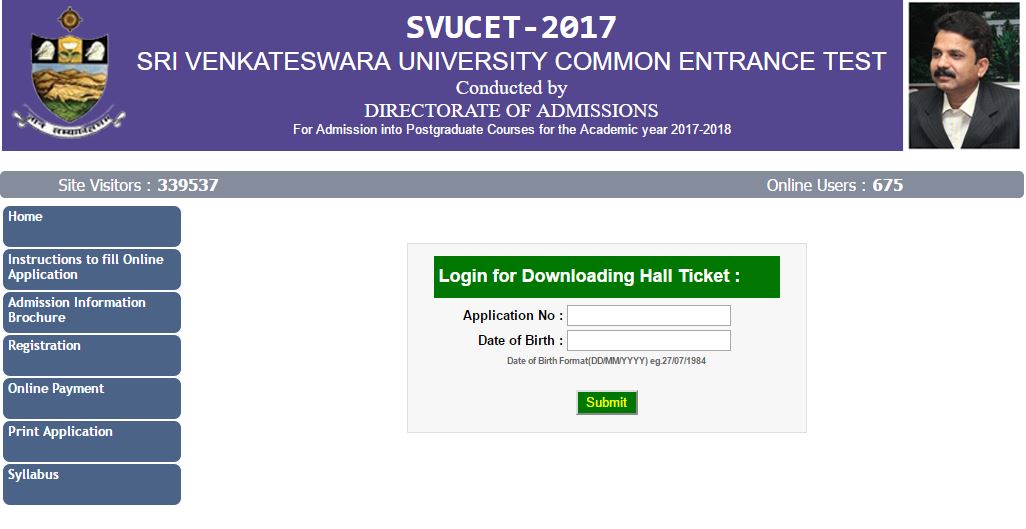 svucet Hall ticket 2017
