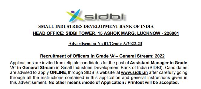 SIDBI Recruitment 2022 100 Assistant Manager Grade ‘A’ Posts - WINMEEN